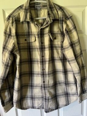 Carhartt Men's Cream and Black/Dark Brown Plaid Long-Sleeve Button-Down Shirt